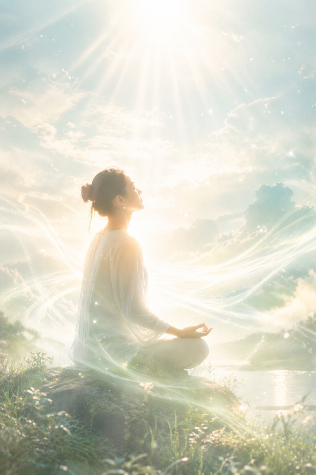 希塔療癒課程封面圖，人物在柔和白光中靜心冥想